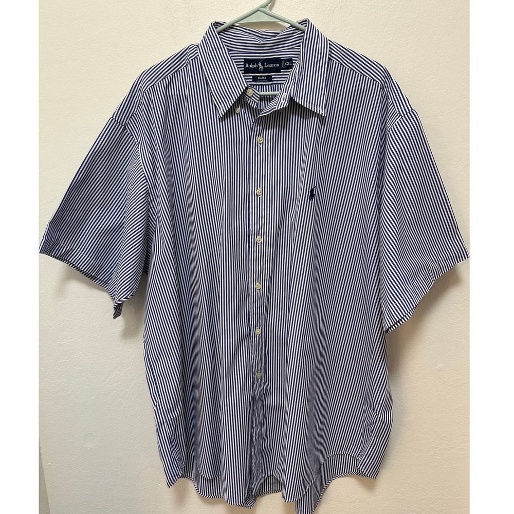 Ralph Lauren Blake XXL Mens Striped Blue White Short Sleeve Button Down Shirt - Picture 1 of 8